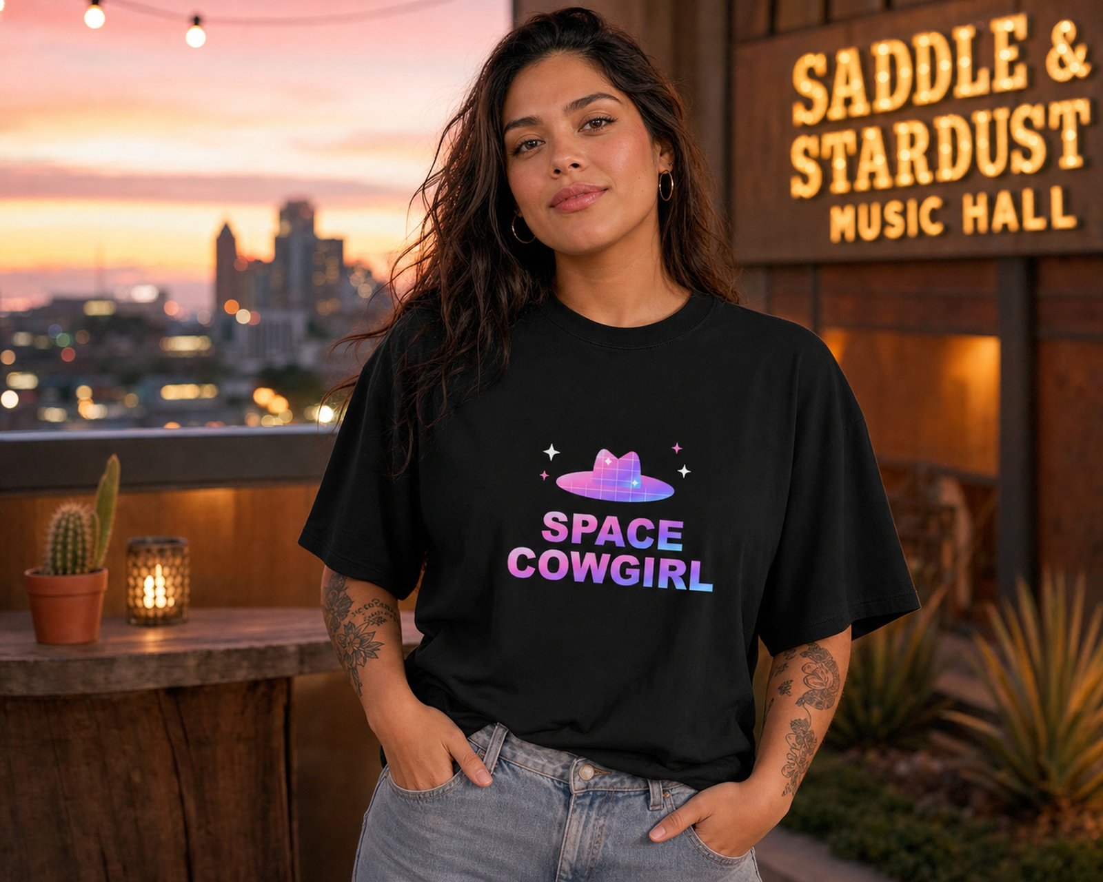 Space Cowgirl graphic t-shirt lifestyle
